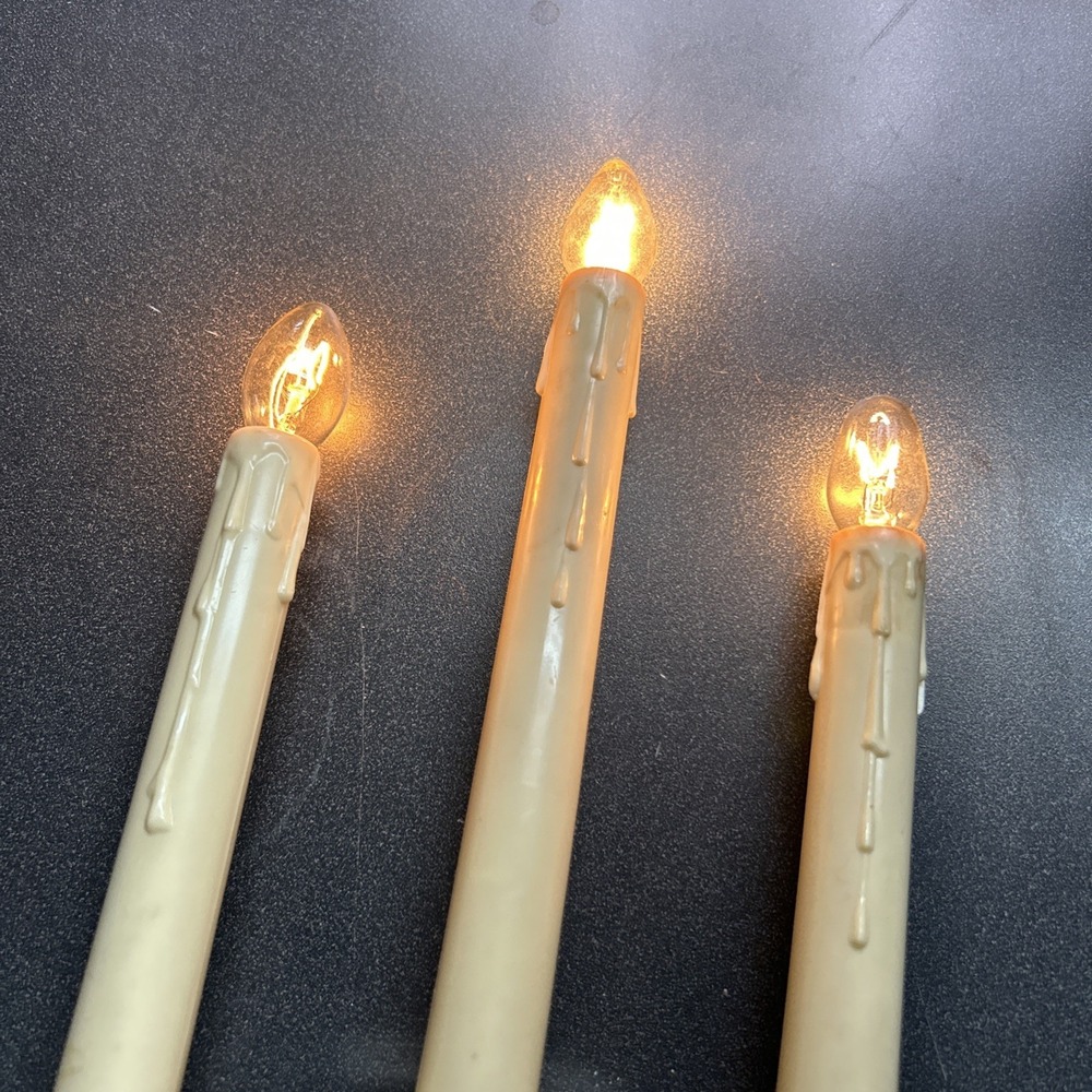 Vintage~3 Light Molded Candle Drip Golden Ivory Plastic Candelier Tested w/Bulbs - Picture 2 of 7